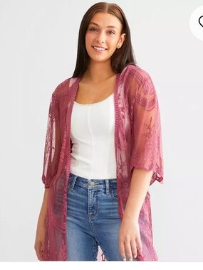 NWT Miss Chievous Floral Lace Kimono in Berry, Swim Coverup, or Robe
